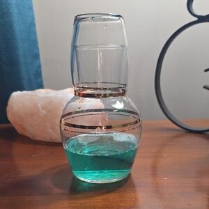 Libbey Glass Carafe with Gold and Teal Accents